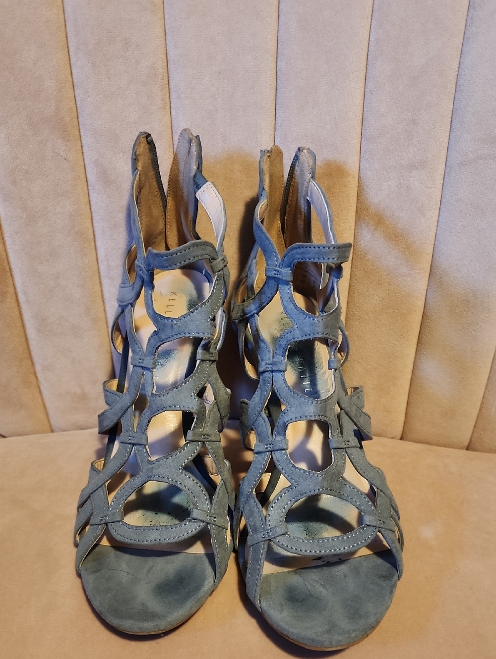 Kelly & Katie Teal Suede Cutout High Heel Sandals